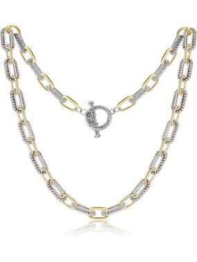 Elegant 18k Gold Plated Double Twist Link Necklace - Two Tone Chain Jewelry Gift